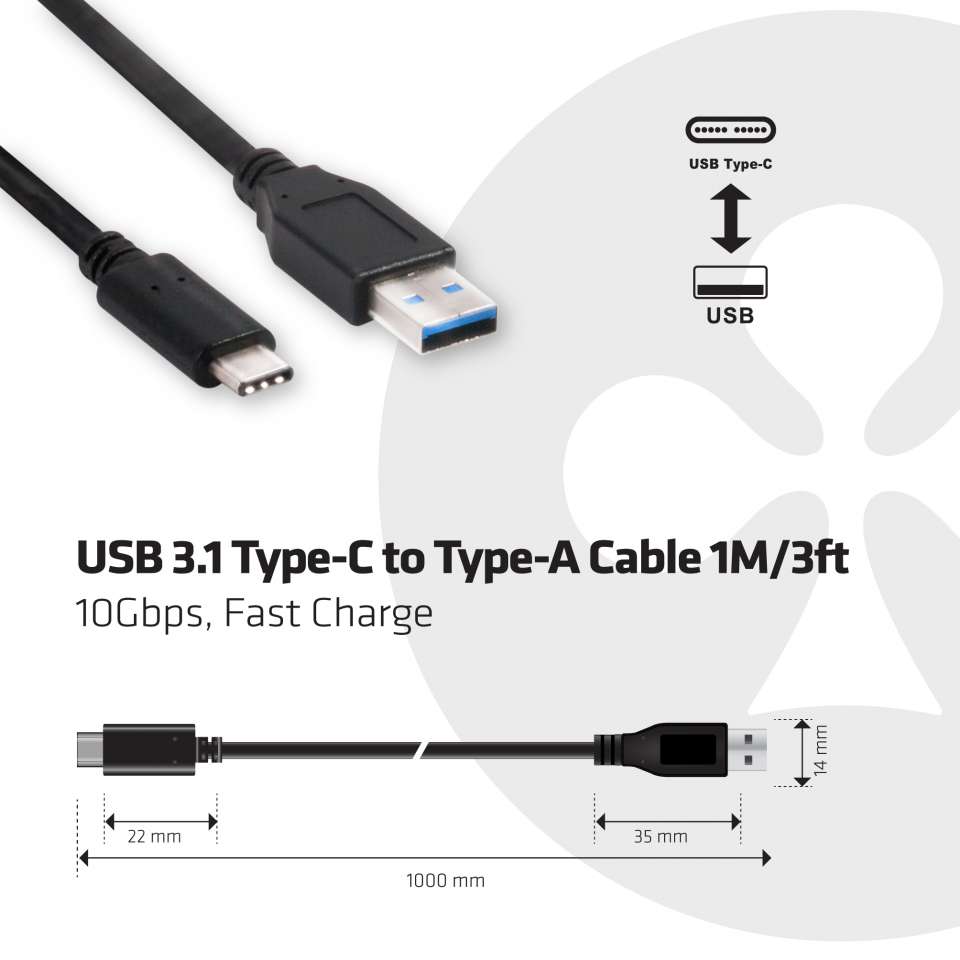 Club 3D USB 3.1 Typ-C auf Typ-A Kabel - 1 m