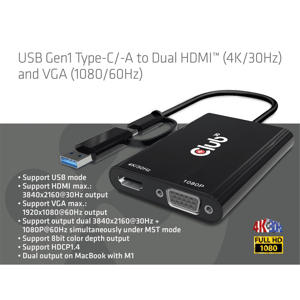 Club 3D USB-C auf Dual HDMI Adapter