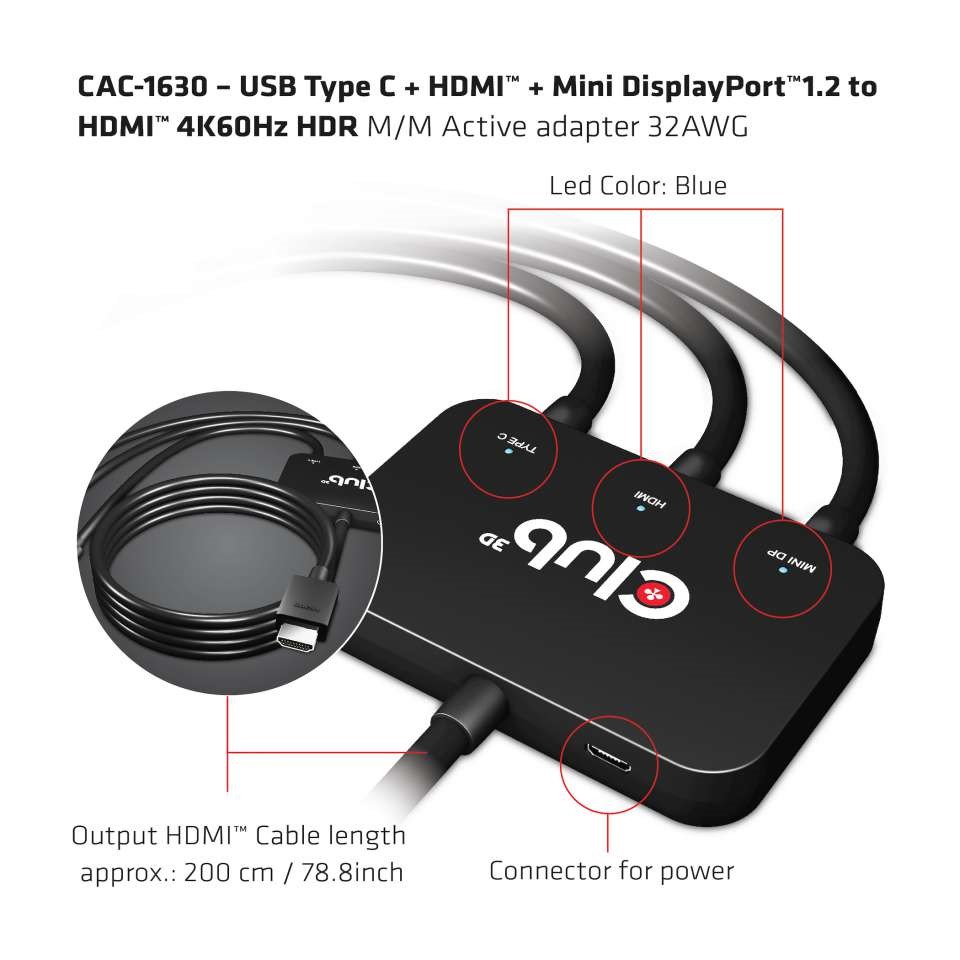 Club 3D Adapter USB-C/HDMI/Mini-DP auf HDMI 