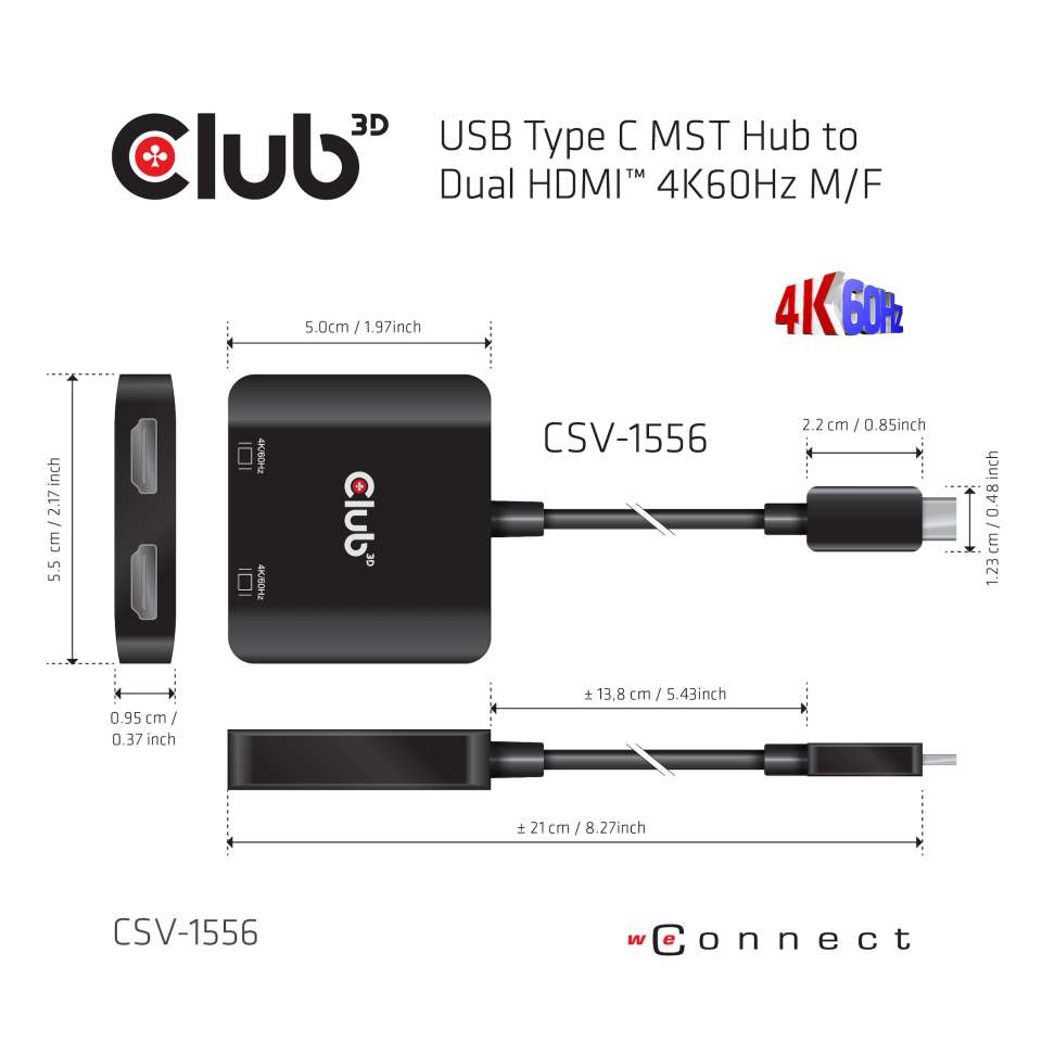 Club 3D Multi Stream Transport (MST) Hub USB-C 