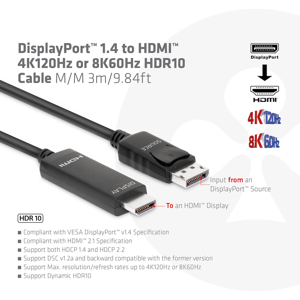 Club 3D DisplayPort 1.4 auf HDMI Kabel - 3 m