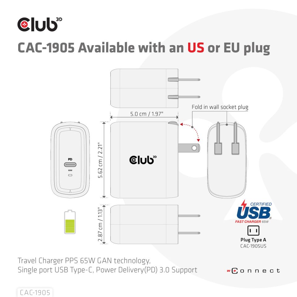 Club 3D Reiseladegerät - 65 W