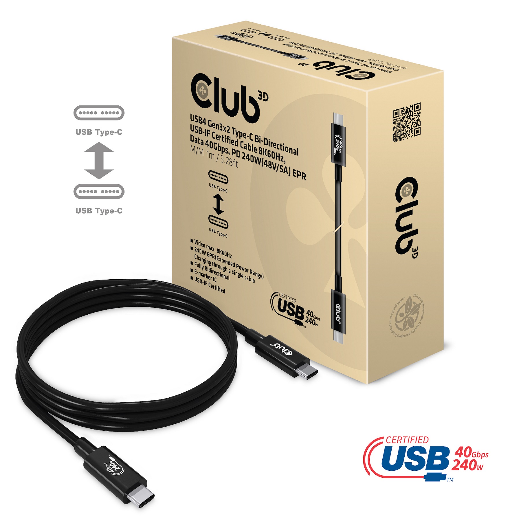 Club 3D USB 4 Typ-C Datenkabel - 1m