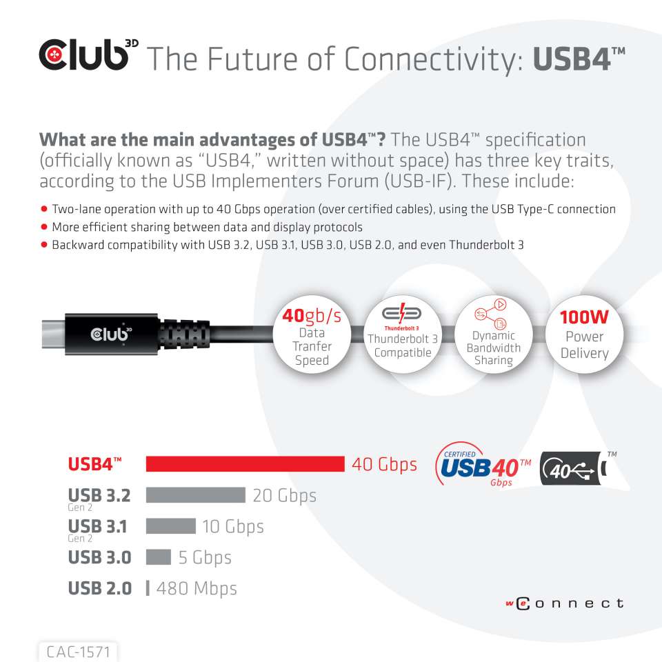 Club 3D USB 4 Typ C Anschlusskabel - 0,8m