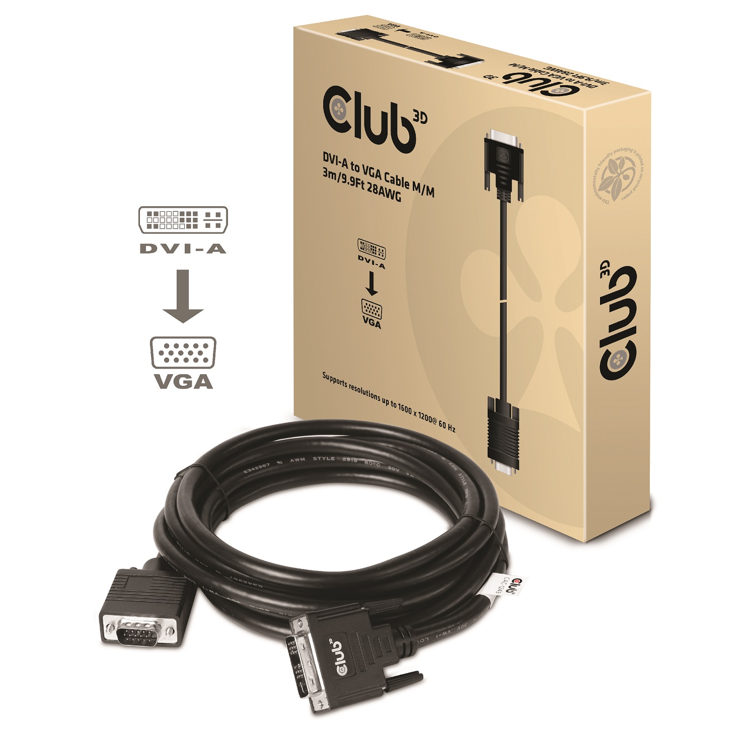 Club 3D DVI auf VGA Kabel - 3 m
