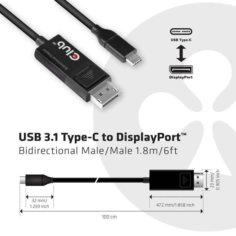 Club 3D USB-C auf DP Kabel - 1,8m