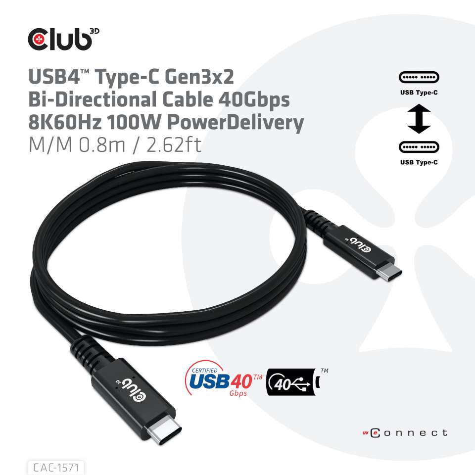 Club 3D USB 4 Typ C Anschlusskabel - 0,8m